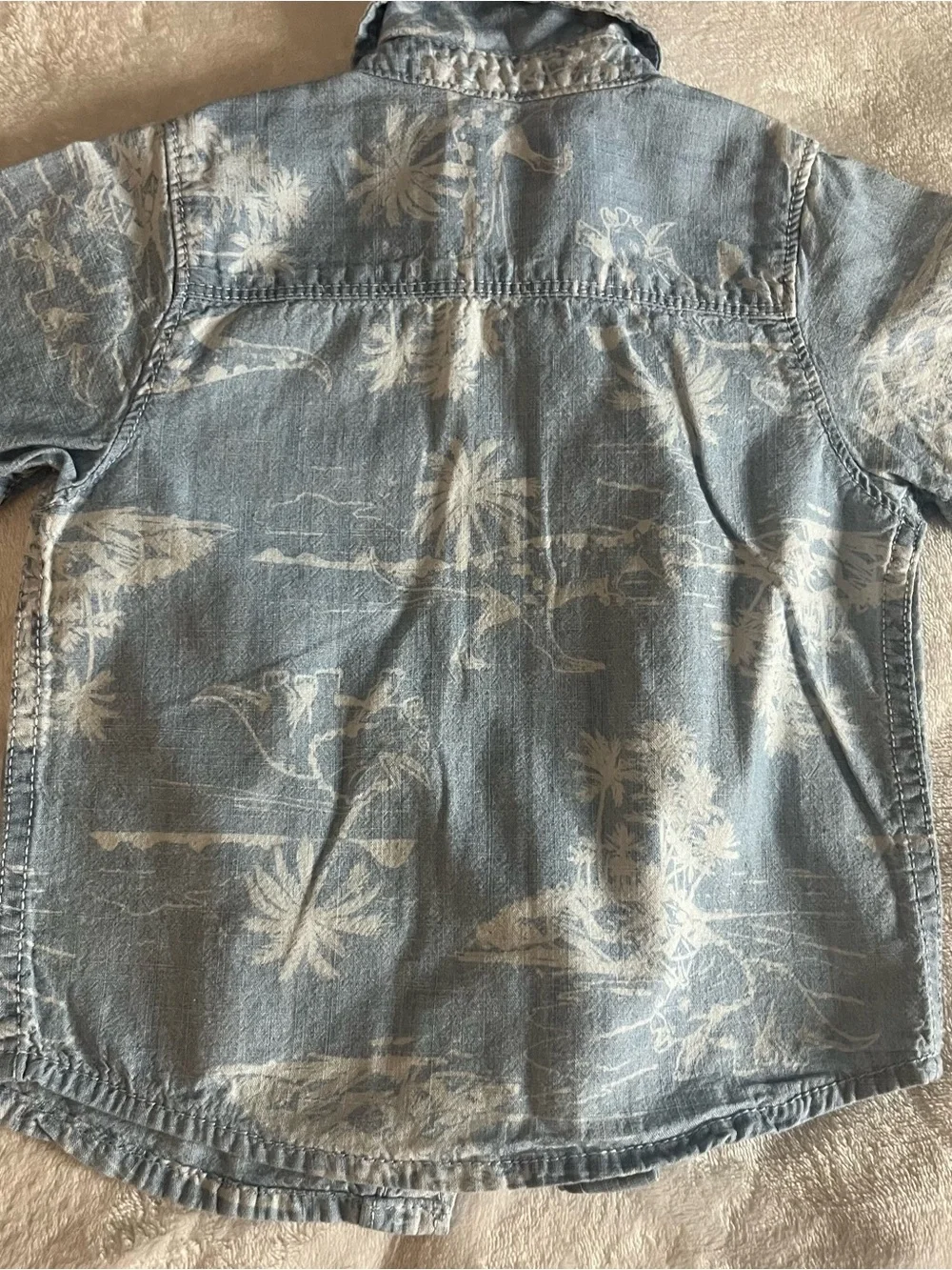 Osh Kosh B’gosh Baby Boy Blue Tropical Dinosaur Print Button-Up Denim Shirt 18M